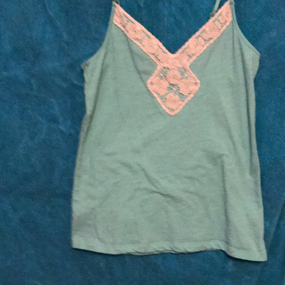 Mint green strap  with cream crocheted detail.